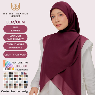 Custom  High Quality Luxury Islamic Headscarf Women Plain Dyed Solid Color Square Style Cotton Voile Hijab Shawl