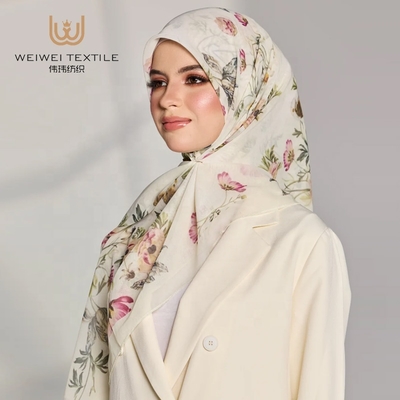 Factory Custom Hot Sell Designer Breathable Floral Tudung Bawal Premium Cotton Voile Muslim Women Hijab Ethnic Scarves & Shawls