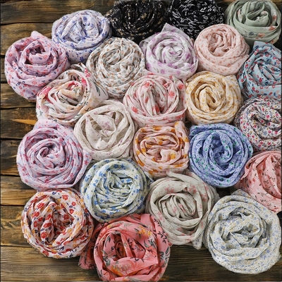 Hot Selling Lightweight Women Breathable Summer Premium Pearl Chiffon Square Plain Color Floral Printed Scarf Hijab