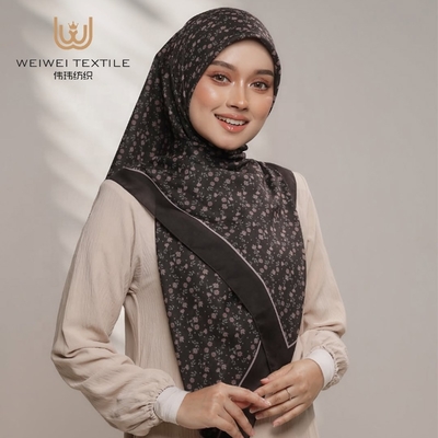 High Quality Trendy Heavyweight Hijaab Tudung Bawal Square Scarf Chiffon Printed Floral Scarf Muslim Hijab