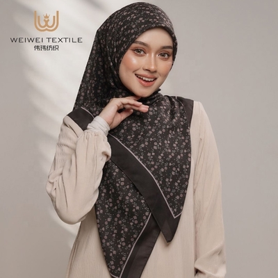 High Quality Trendy Heavyweight Hijaab Tudung Bawal Square Scarf Chiffon Printed Floral Scarf Muslim Hijab