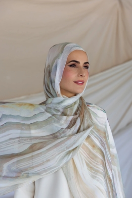 Supplier Elegant Fashion Accessory Muslim Women Hijab Shawl Digital Printing Marble Design Long Chiffon Scarf