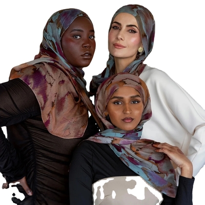 Wholesale Large Pearl Chiffon Long Women Abaya Printed Shawl Scarf Chiffon Hijab