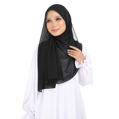 Supplier Wholesale Polyester Luxury Chiffon Fabric Plain Headscarf Black Premium Malaysian Heavy Pearl Chiffon Hijabs