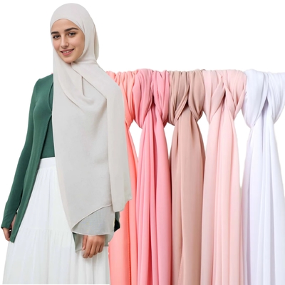 Malaysia Solid Pearl Chiffon Long Hijab Lightweight Single Color European American Summer Muslim Scarf Shawl Plain Headscarf