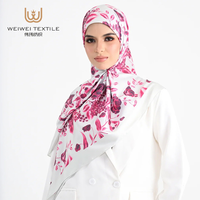 Factory Wholesale Summer Designer Satin Silk Hijab Malaysian Scarf Square Headscarf Print New Spring Sunscreen Shawl for Women