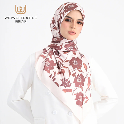 Custom Luxury Shimmer Ladies square Smooth Pashmina Scarf Warm Flower Print Fashion Fringes Muslim Women Satin Silk Hijab