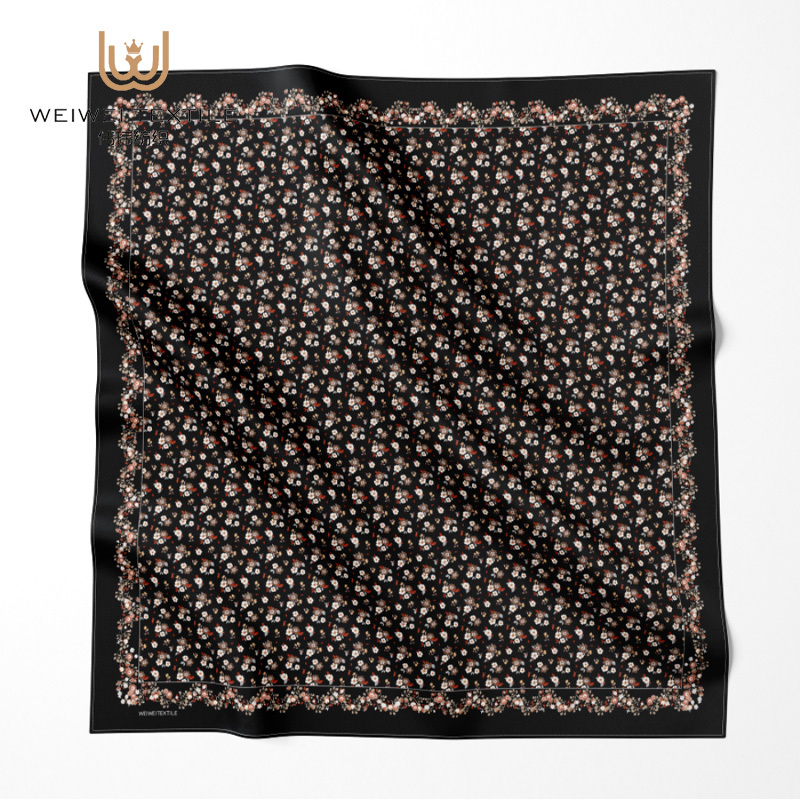 Luxury Black Square Smooth Feeling Headscarf Digital Patterns Comfortable Tudung Bawal Cotton Voile Muslim Scarf Shawl for Women